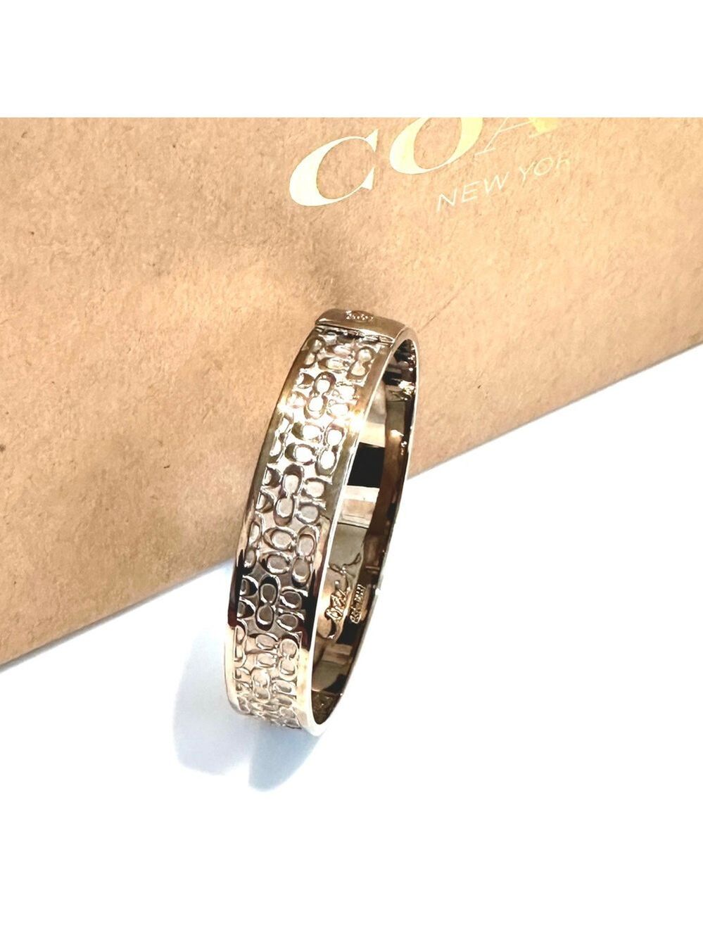 COACH Silver Signature Engraved Logo Bangle NWOT - Picture 4 of 12